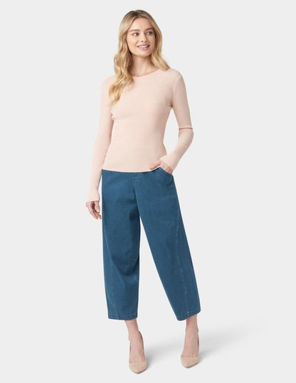 Denim Barrel Leg Skimmer - Medium Wash | Hue