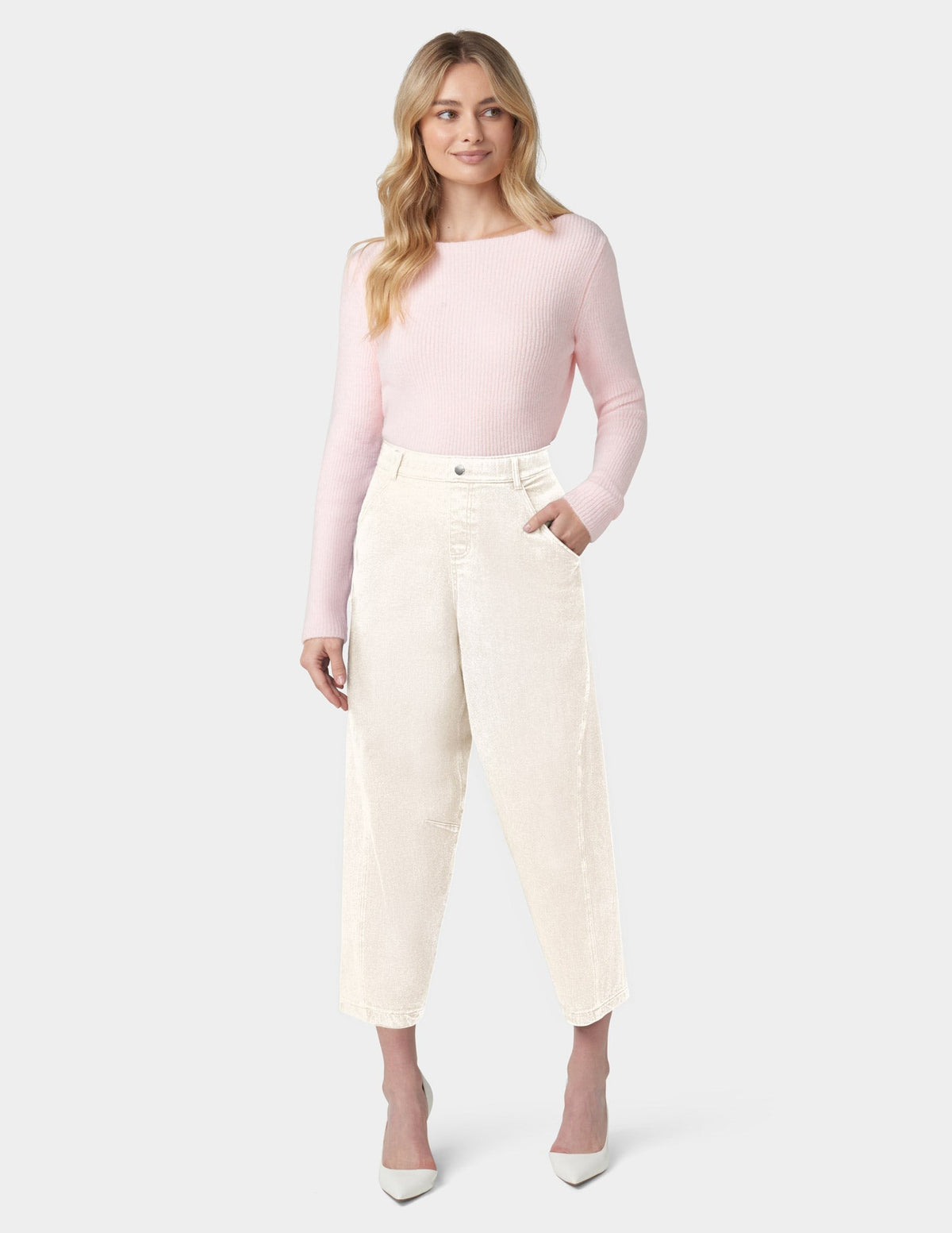 Denim Barrel Leg Skimmer - Off White | Hue