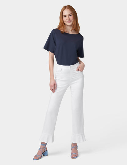 Ruffle Hem Denim Skimmer - White | Hue