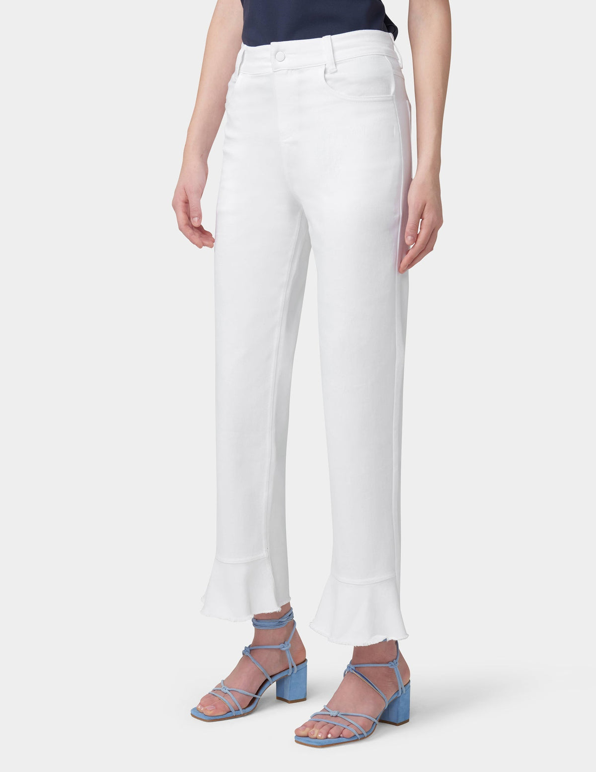 Ruffle Hem Denim Skimmer - White | Hue
