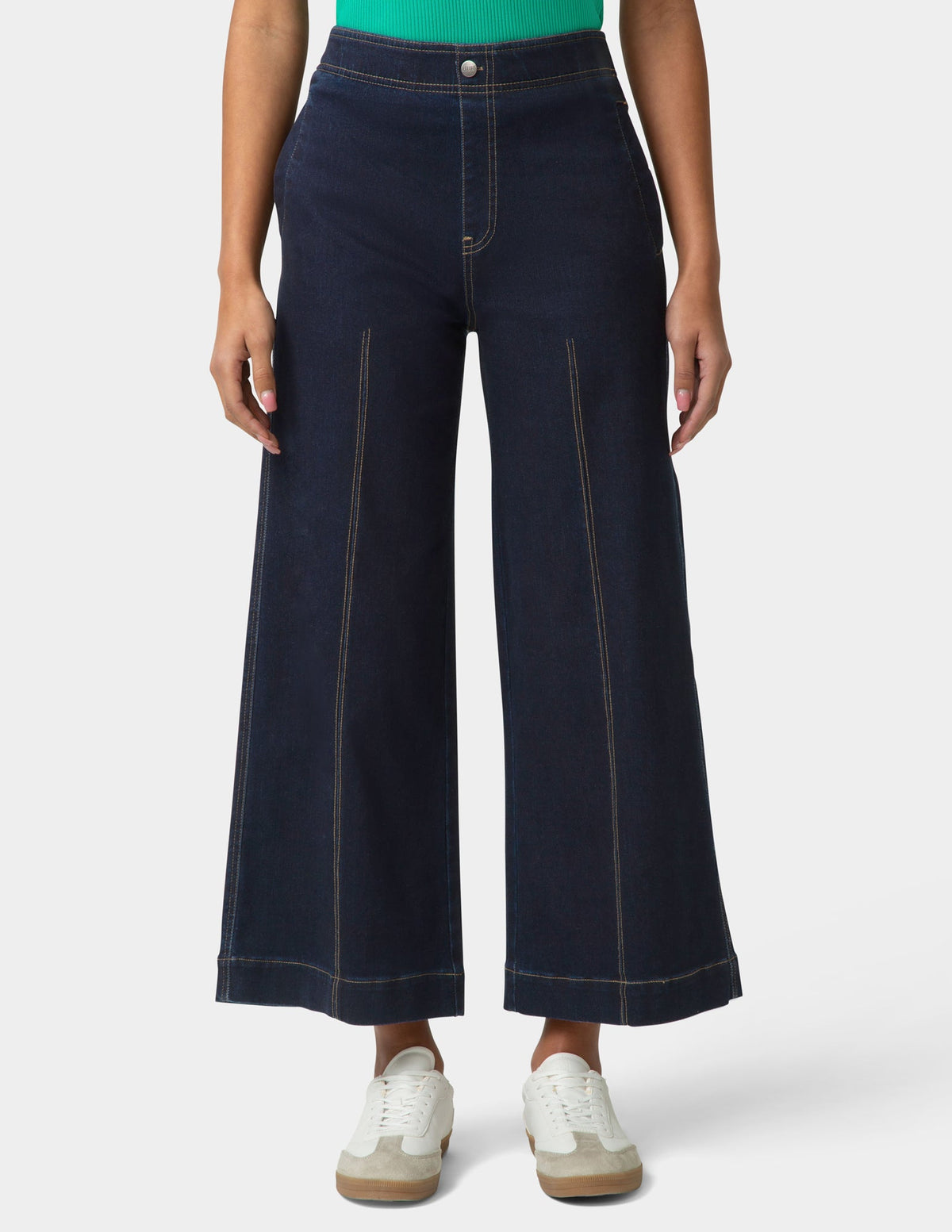 Fine Lines Denim Crop Wide Leg Pant - Black Indigo Wash | Hue