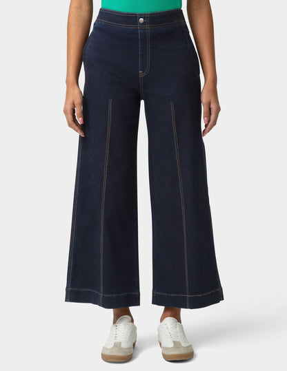 Fine Lines Denim Crop Wide Leg Pant - Black Indigo Wash | Hue
