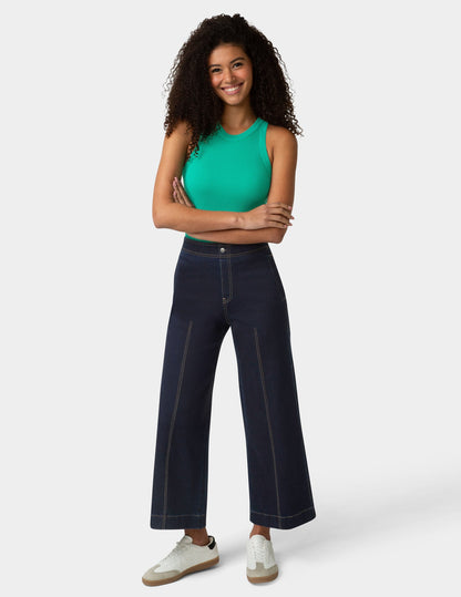 Fine Lines Denim Crop Wide Leg Pant - Black Indigo Wash | Hue