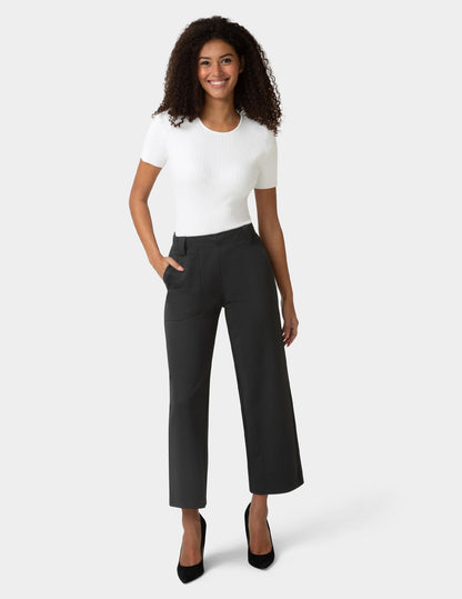 Textured Cropped Wide Leg Pant - Black | Hue