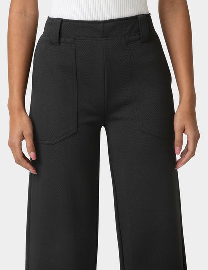 Textured Cropped Wide Leg Pant - Black | Hue