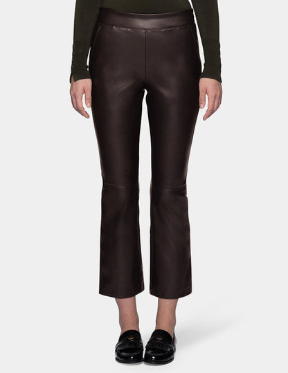 Leatherette Cropped Baby Bootcut Legging - Black Coffee | Hue