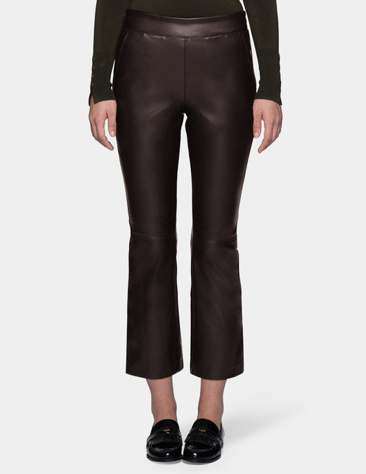 Leatherette Cropped Baby Bootcut Legging - Black Coffee | Hue
