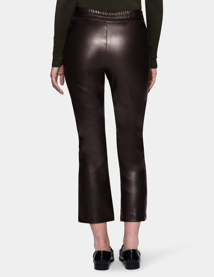 Leatherette Cropped Baby Bootcut Legging - Black Coffee | Hue