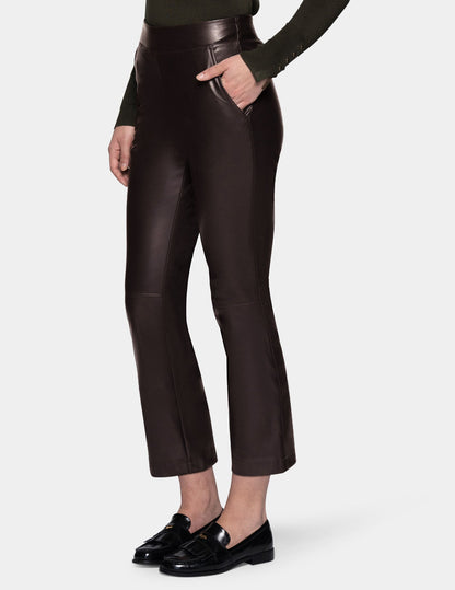 Leatherette Cropped Baby Bootcut Legging - Black Coffee | Hue
