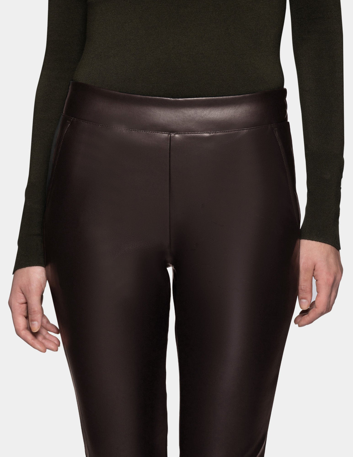 Leatherette Cropped Baby Bootcut Legging - Black Coffee | Hue
