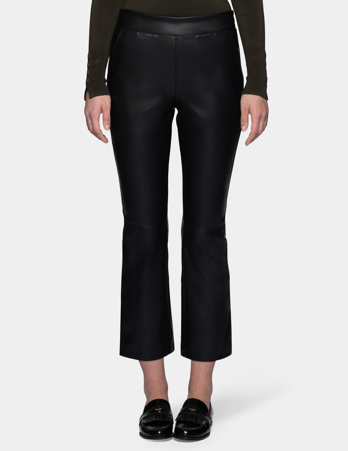 Leatherette Cropped Baby Bootcut Legging - Black | Hue