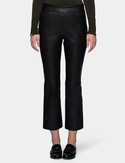 Leatherette Cropped Baby Bootcut Legging - Black | Hue