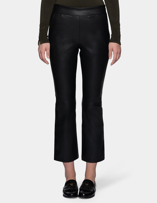 Leatherette Cropped Baby Bootcut Legging - Black | Hue