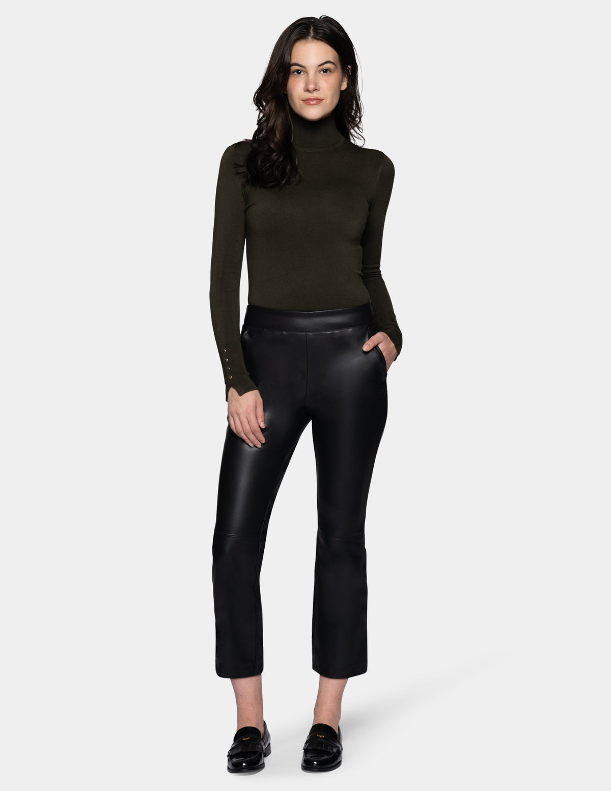 Leatherette Cropped Baby Bootcut Legging - Black | Hue
