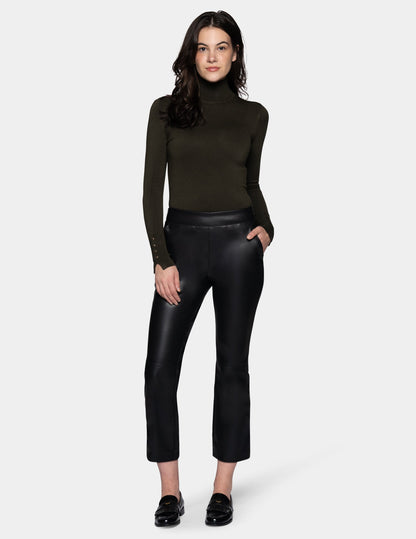 Leatherette Cropped Baby Bootcut Legging - Black | Hue
