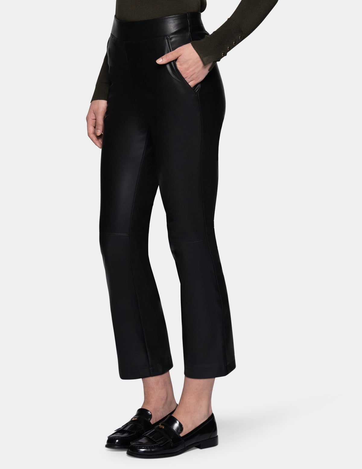 Leatherette Cropped Baby Bootcut Legging - Black | Hue