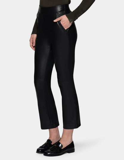 Leatherette Cropped Baby Bootcut Legging - Black | Hue