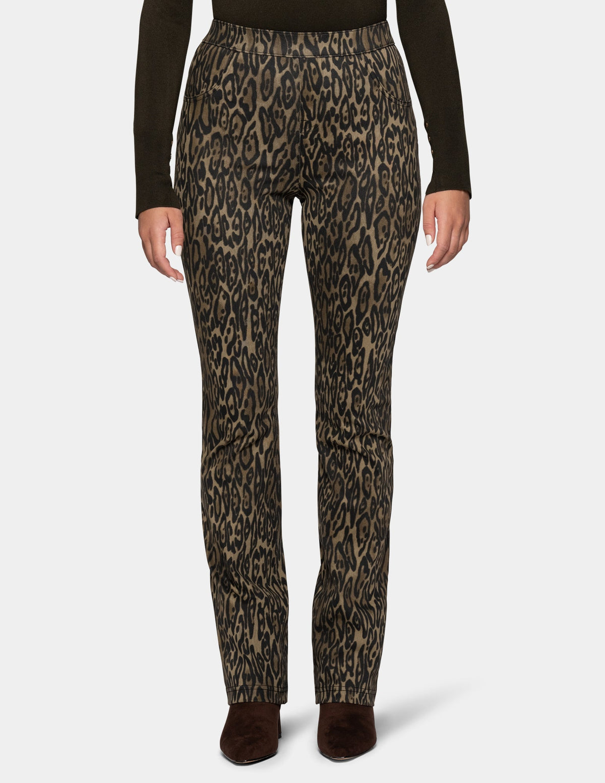 Leopard Denim Baby Bootcut Legging - Olive | Hue