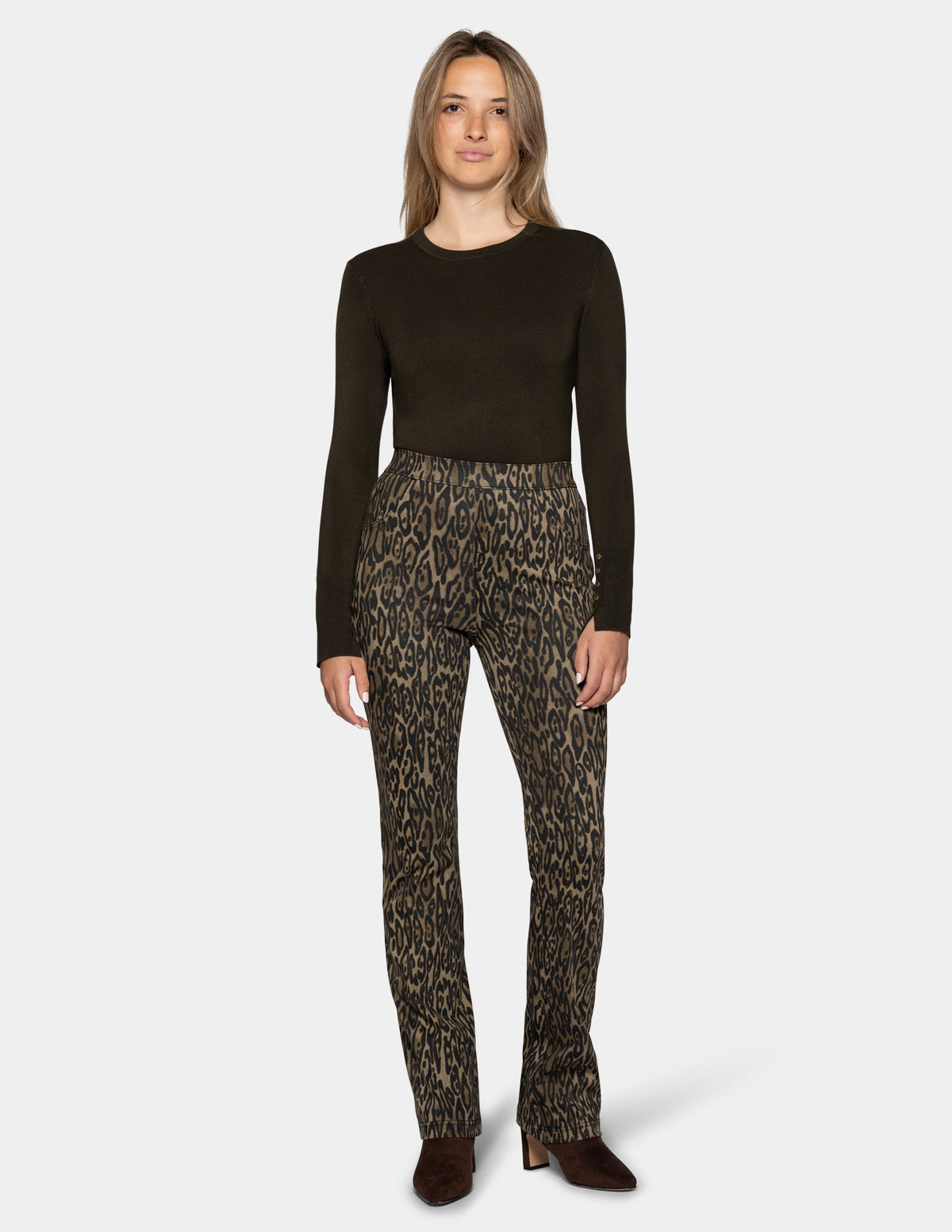 Leopard Denim Baby Bootcut Legging - Olive | Hue