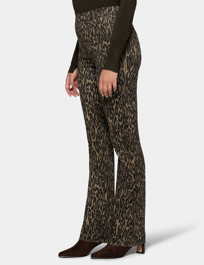 Leopard Denim Baby Bootcut Legging - Olive | Hue