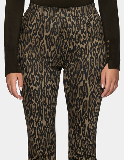 Leopard Denim Baby Bootcut Legging - Olive | Hue