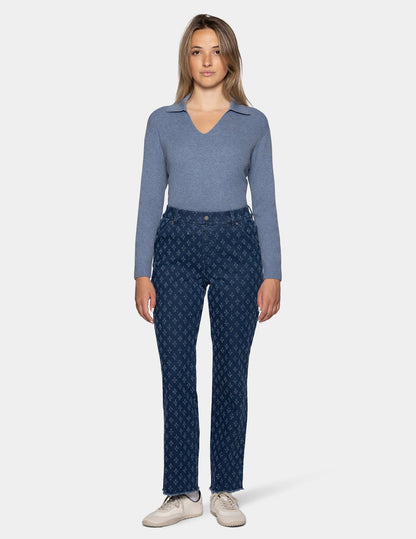 Textured Denim Straight Leg Legging - Medium Wash | Hue