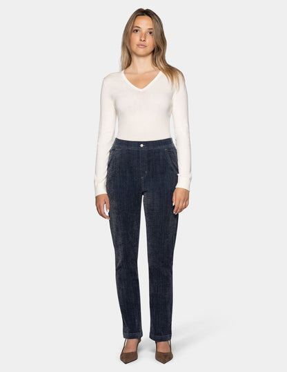 Hi-Rise Chenille Denim Pant - Dark Denim | Hue