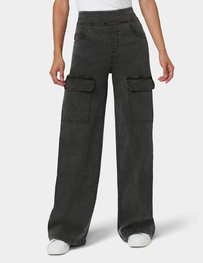 Wide Leg Denim Cargo - Charcoal Wash | Hue