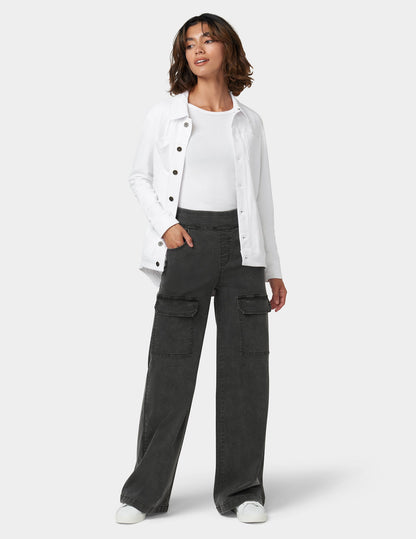 Wide Leg Denim Cargo - Charcoal Wash | Hue