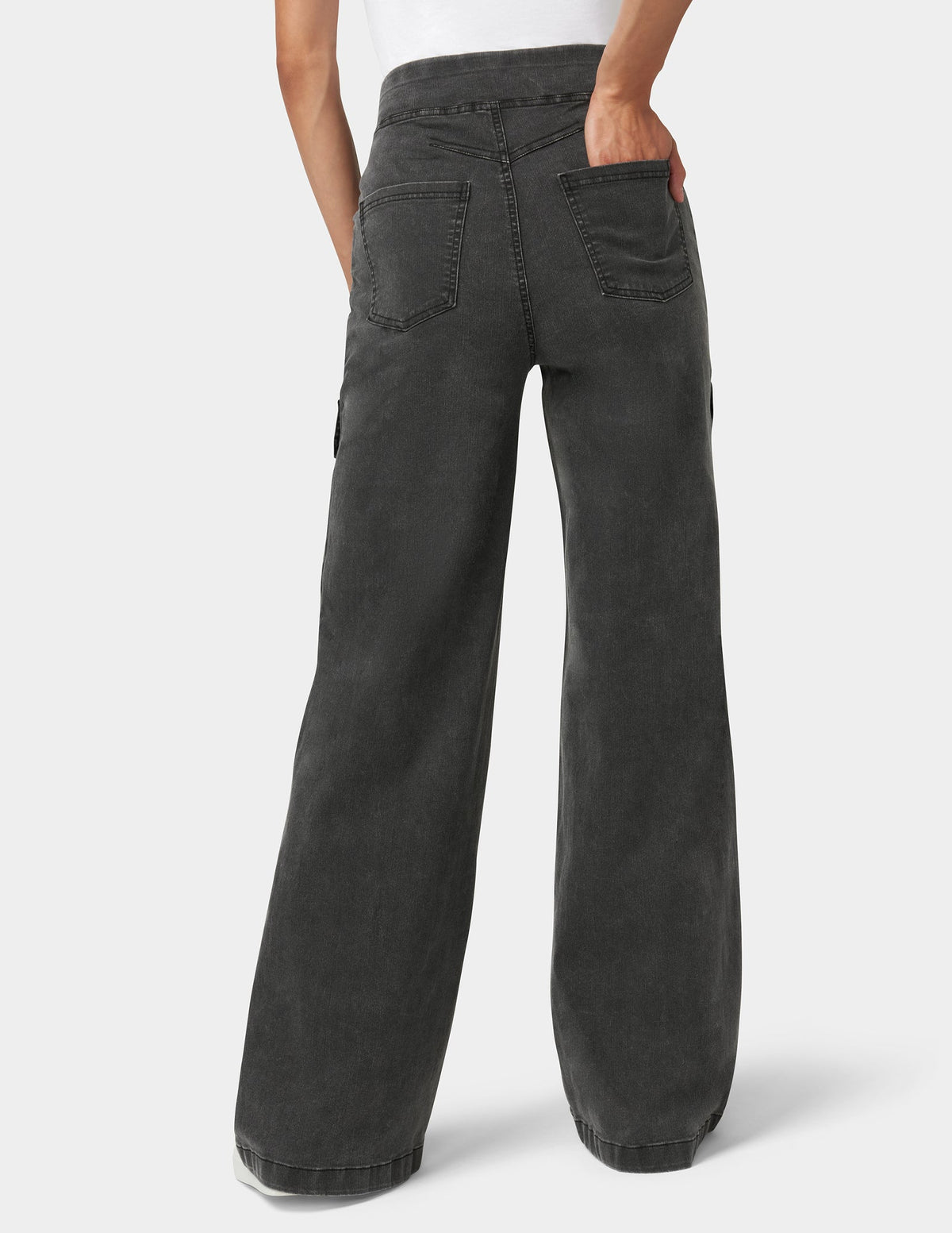 Wide Leg Denim Cargo - Charcoal Wash | Hue