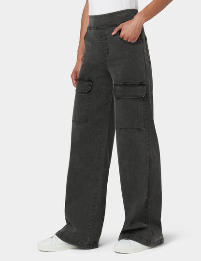 Wide Leg Denim Cargo - Charcoal Wash | Hue