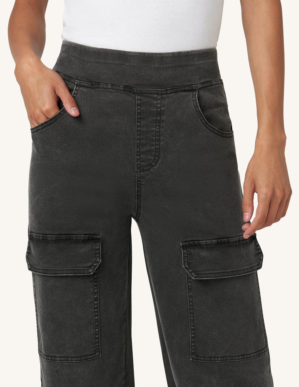 Wide Leg Denim Cargo - Charcoal Wash | Hue