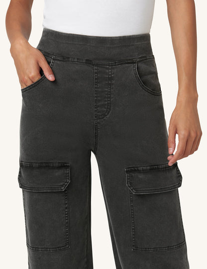Wide Leg Denim Cargo - Charcoal Wash | Hue