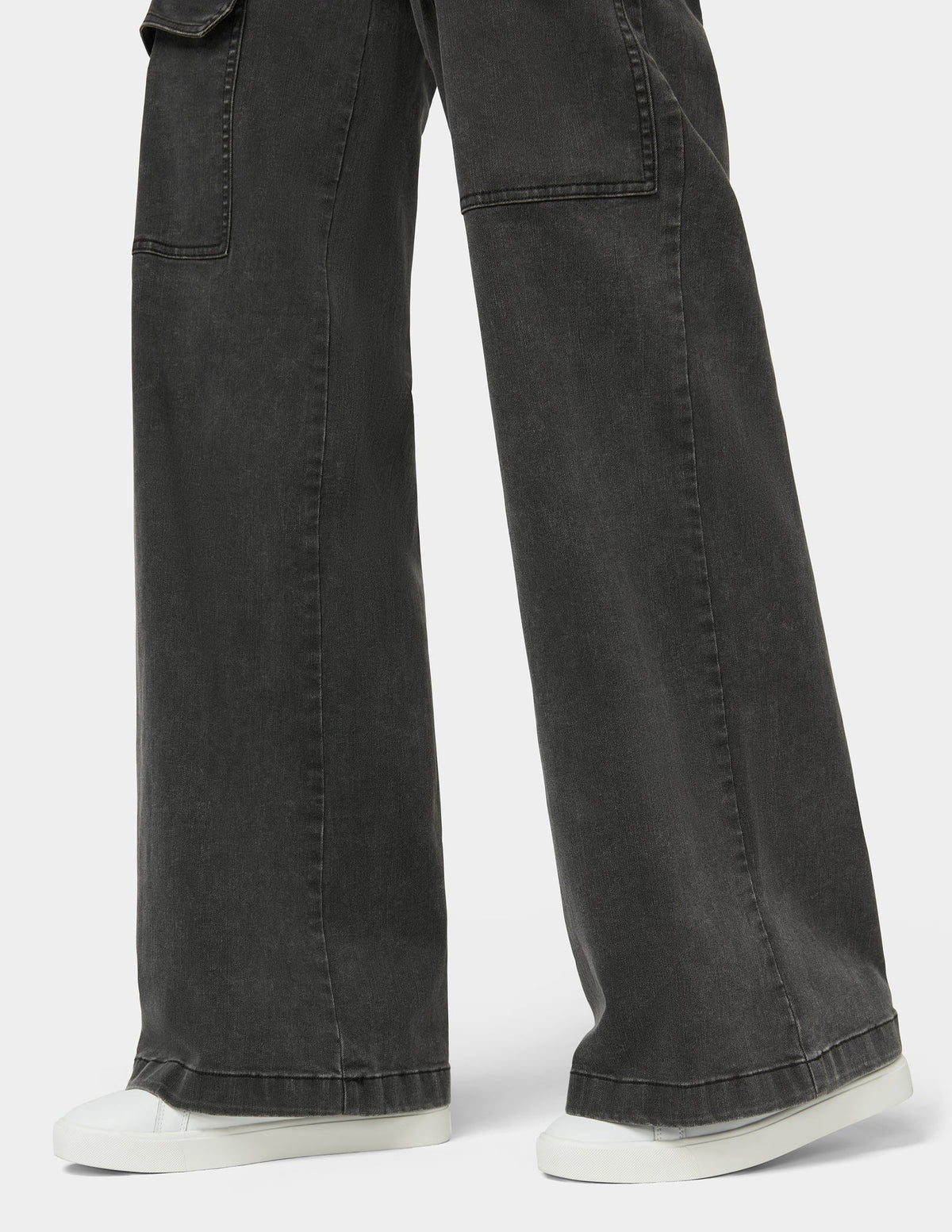 Wide Leg Denim Cargo - Charcoal Wash | Hue