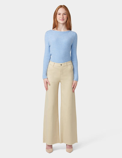 Frayed Edge Wide Leg Denim - Ecru | Hue