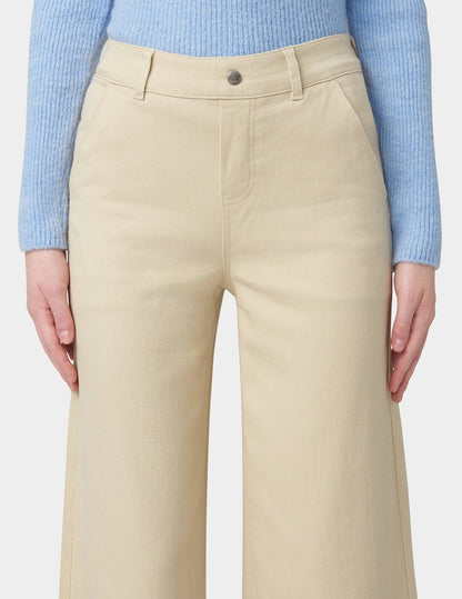 Frayed Edge Wide Leg Denim - Ecru | Hue