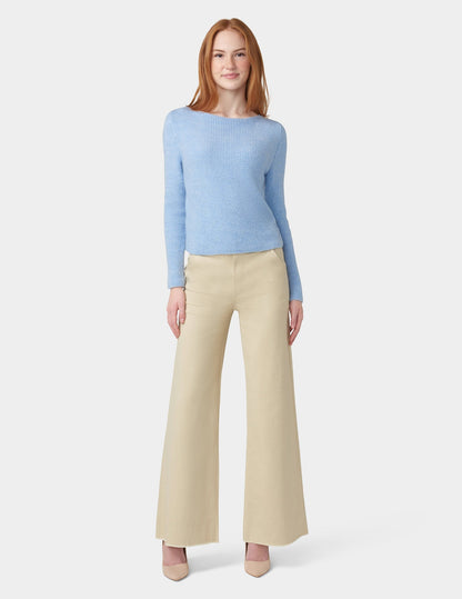 Frayed Edge Wide Leg Denim - Ecru | Hue