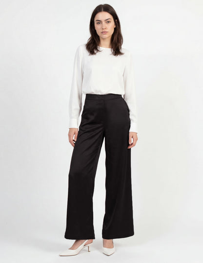 Satin Wide Leg Pant - Black | Hue