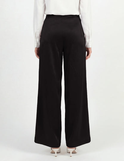 Satin Wide Leg Pant - Black | Hue