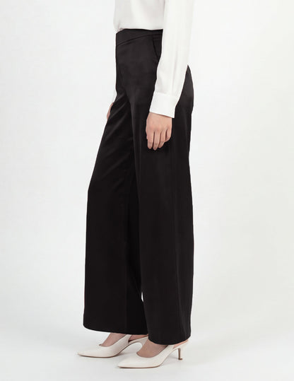 Satin Wide Leg Pant - Black | Hue