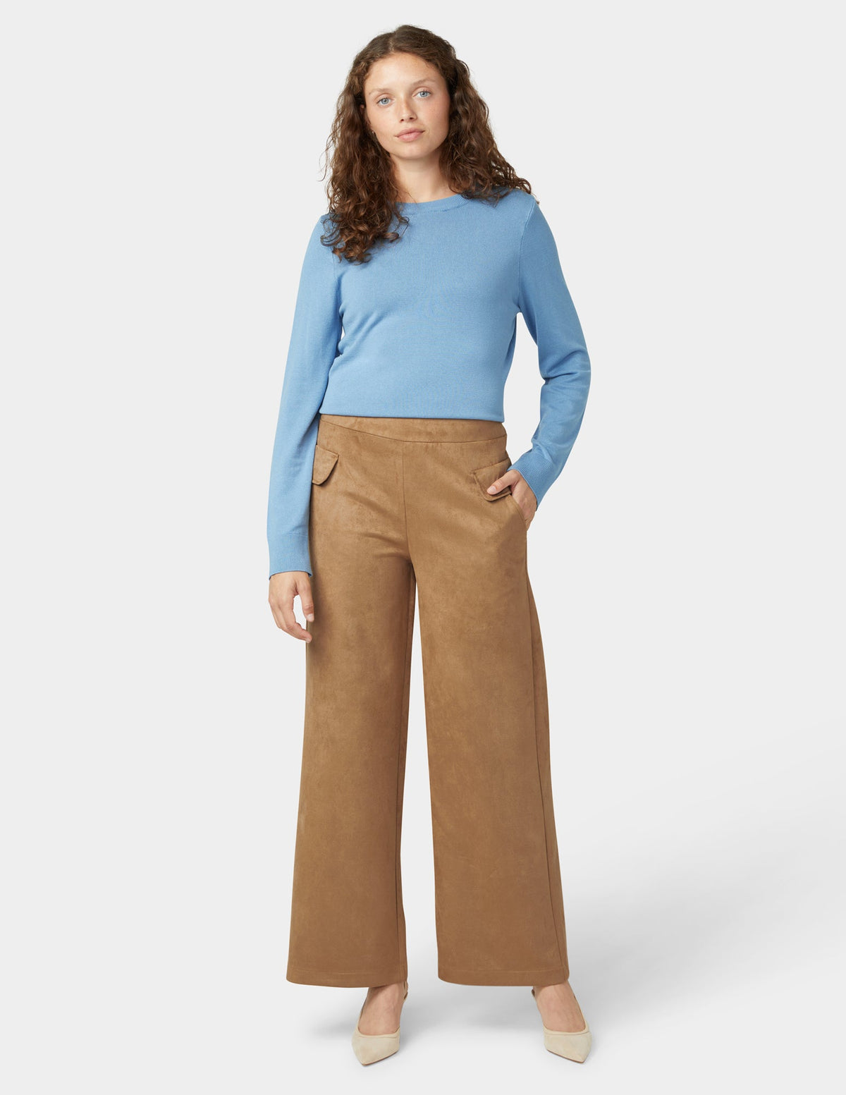 Suede Wide Leg Pant - Tobacco Brown | Hue