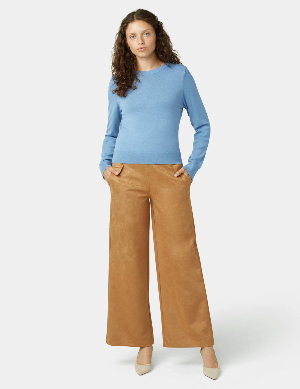 Suede Wide Leg Pant - Tobacco Brown | Hue