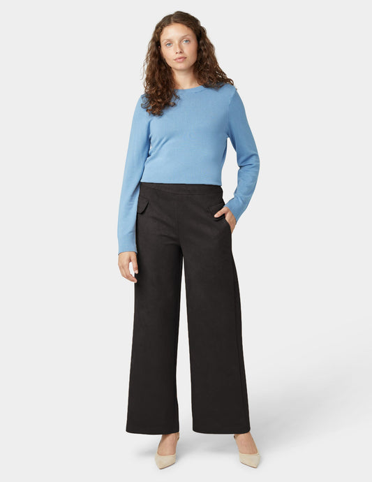 Suede Wide Leg Pant - Black | Hue