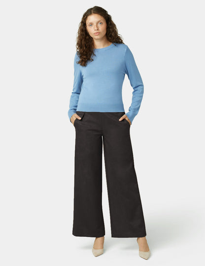 Suede Wide Leg Pant - Black | Hue