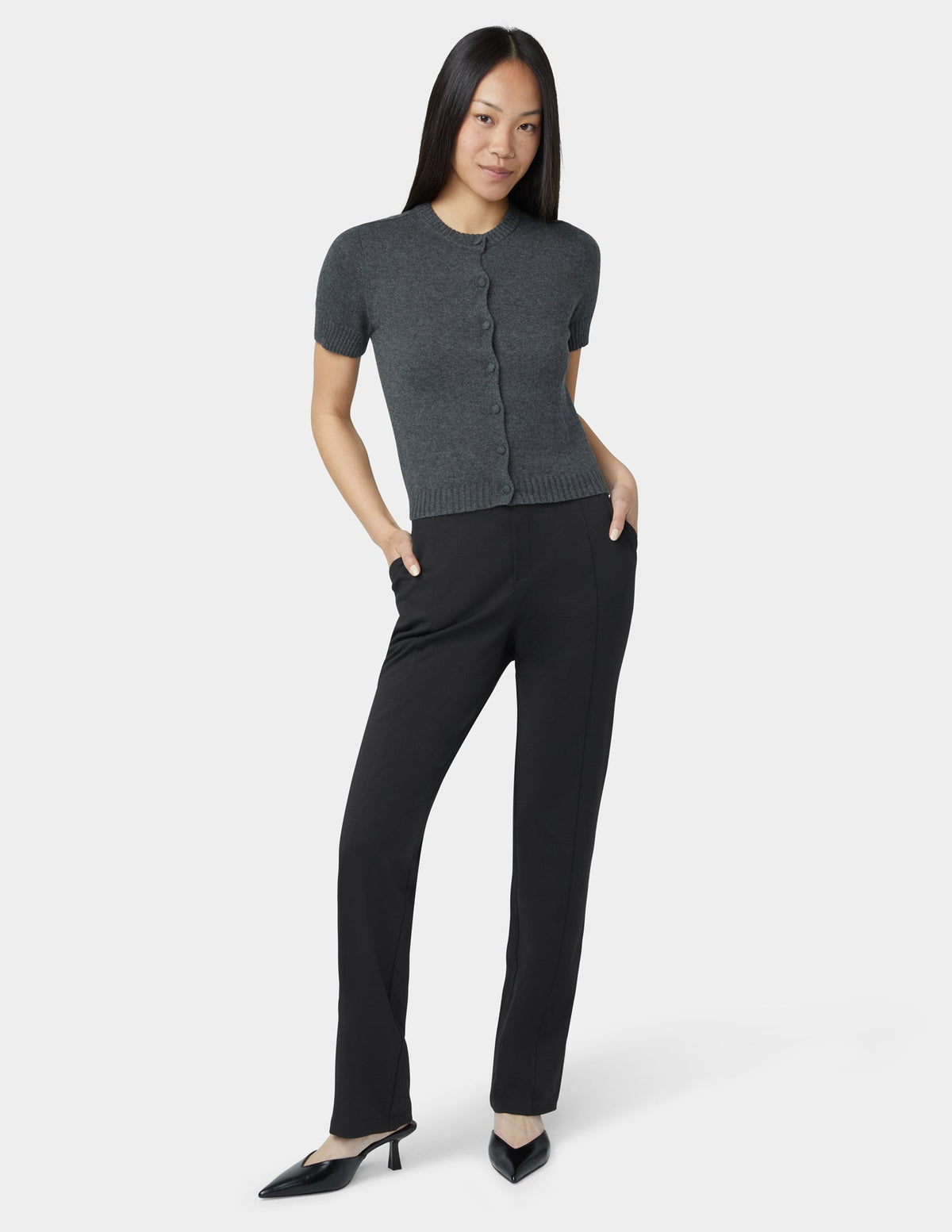 Ponte Pull On Trouser - Black | Hue