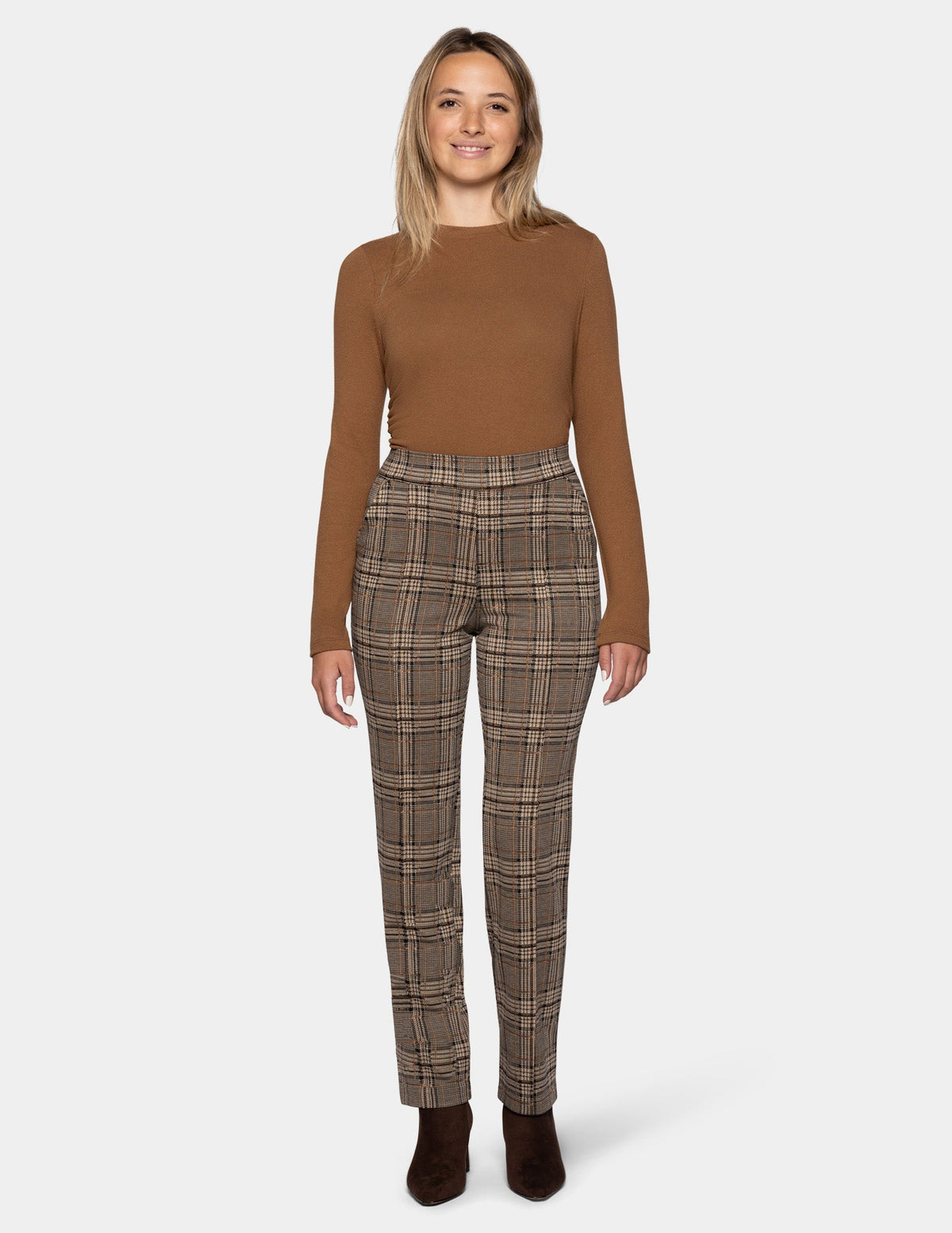 Plaid Pull-On Trouser - Brown | Hue