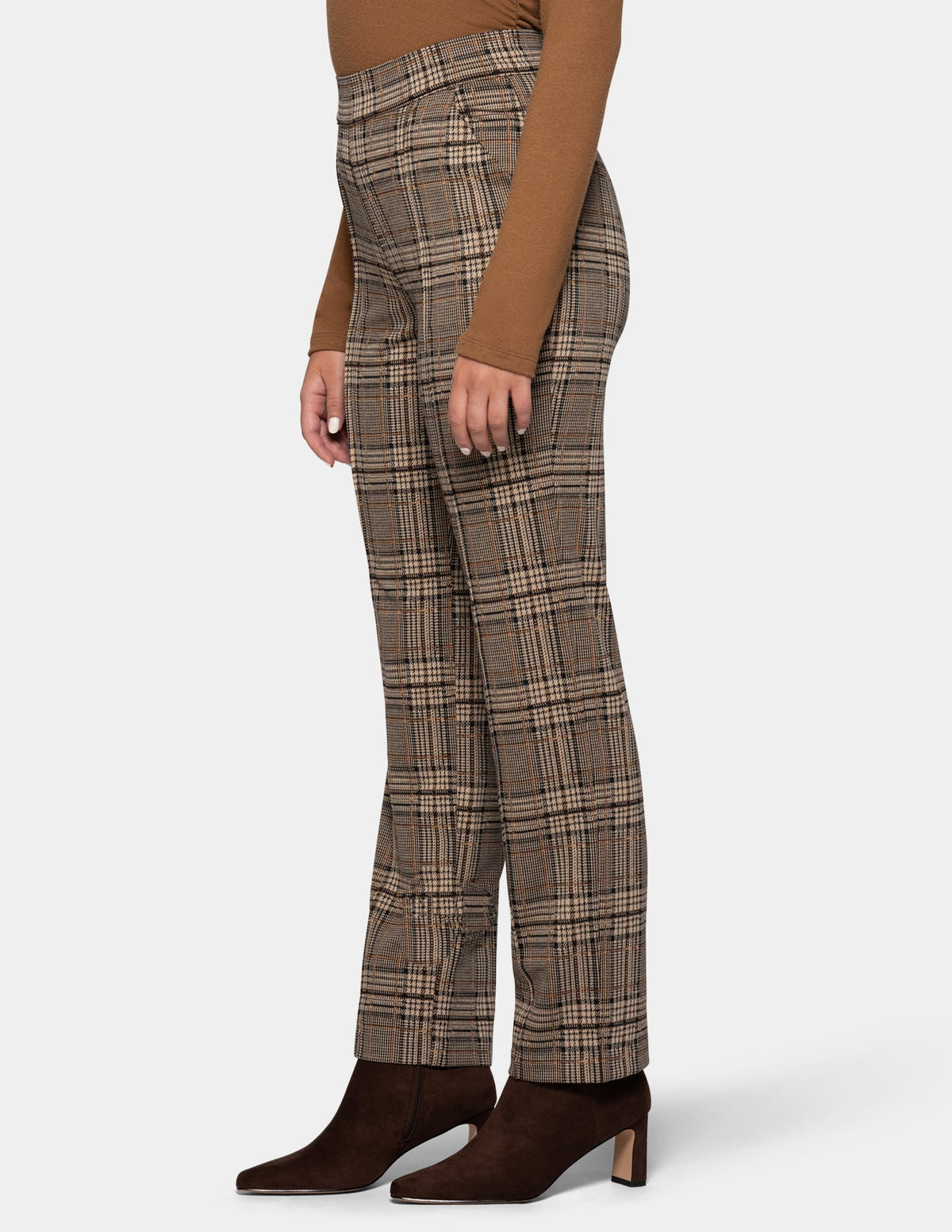 Plaid Pull-On Trouser - Brown | Hue