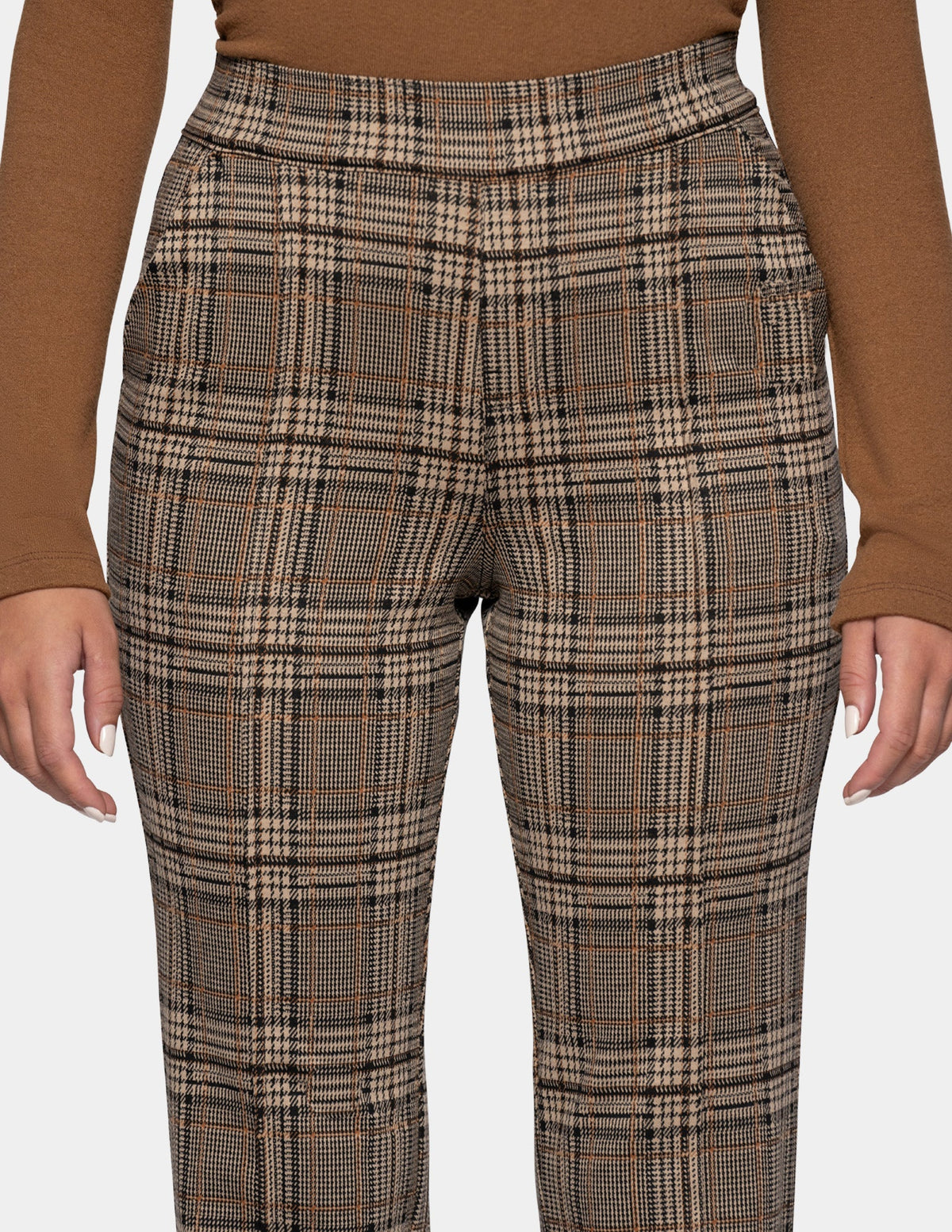 Plaid Pull-On Trouser - Brown | Hue