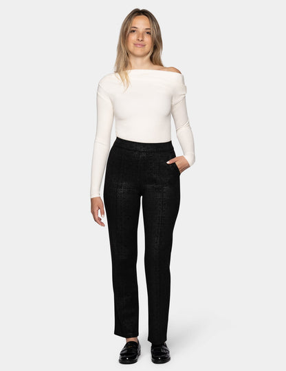 Faux Suede Metallic Geo Pant - Black | Hue