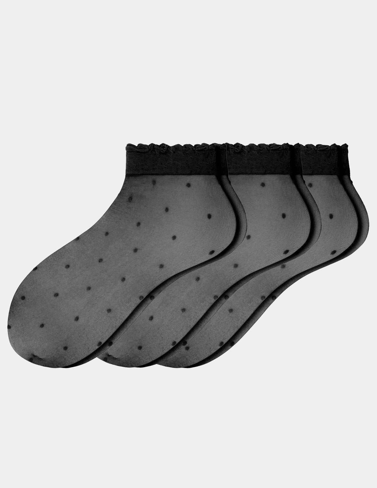 Sheer Pindot Anklet 3 Pair Pack - Black | Hue